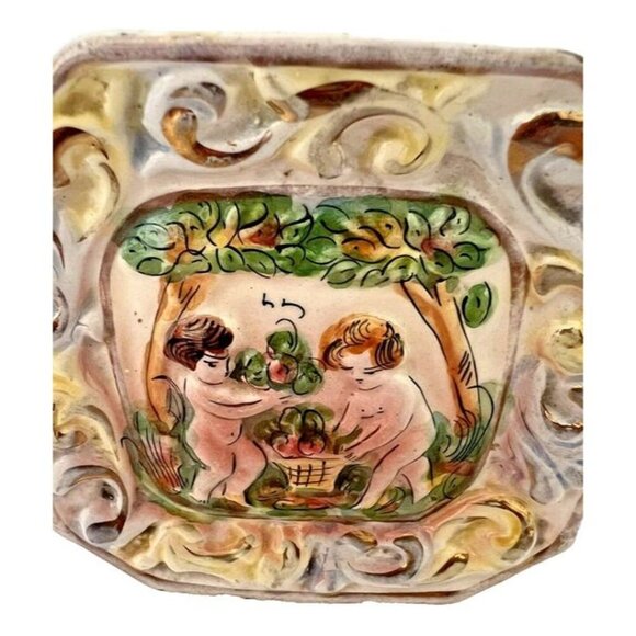 Vintage Capodimonte Italy HandPainted Porcelain‎ Cherub Trinket Dish WallHanging - Picture 2 of 5